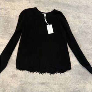 NWT COTTON BY AUTUMN CASHMERE Black Knit Sweater with Frayed Hem- size M